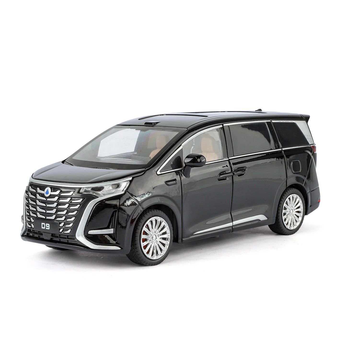 Juguete modelo ZGTX de aleación fundida a presión a escala 1:24 compatible con Denza D9: puertas que se abren, sonido e iluminación, función de retroceso, amortiguación, dirección y bocina. Colección de monovolúmenes de lujo.