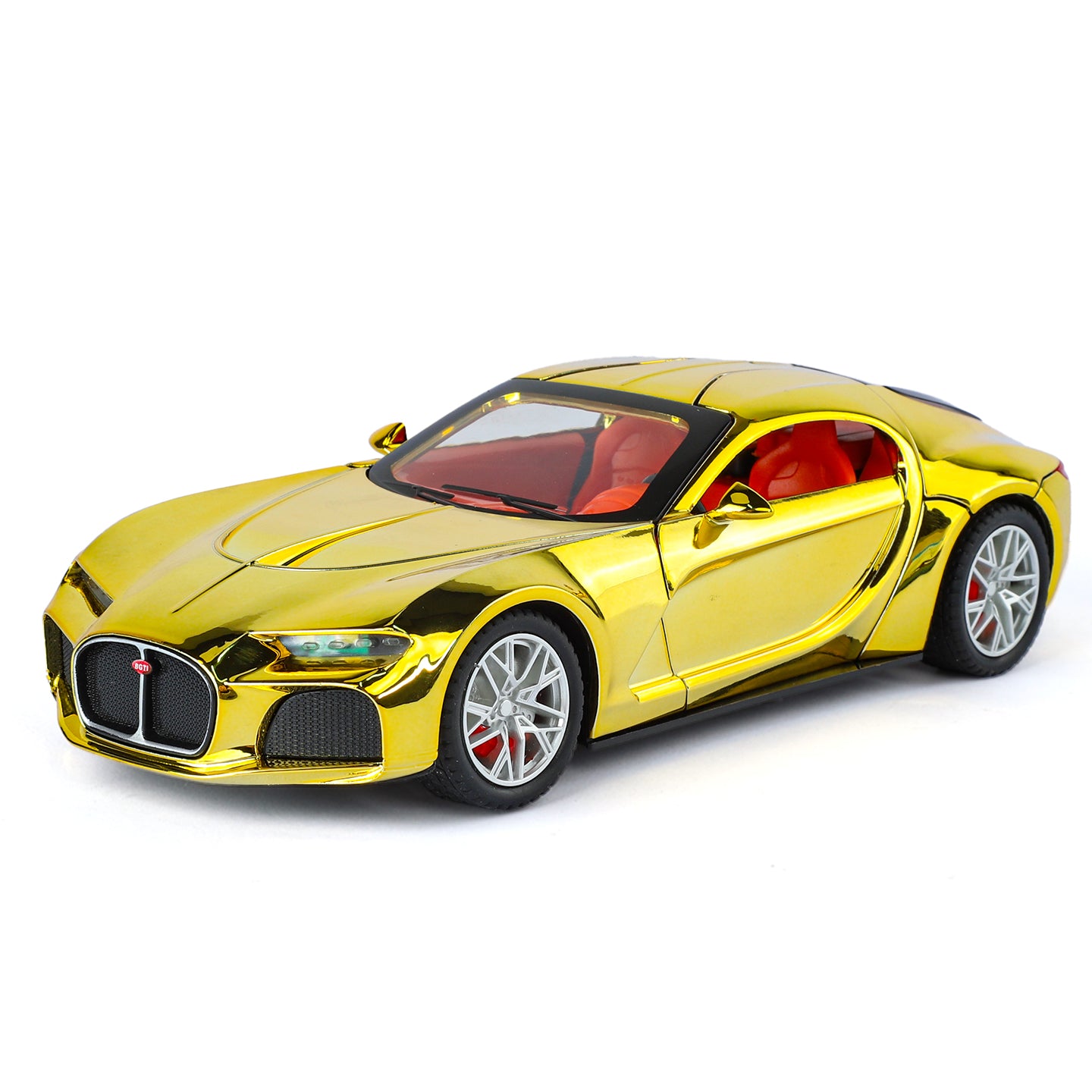 XHD 1:24 Scale Chrome Edition Die-Cast Alloy Model Toy Compatible with Bugatti Atlantic - Opening Doors, Sound & Light, Pull-Back Function, Shock Absorption, Steering, Horn with Mini Luggage Set - Classic Car Collection