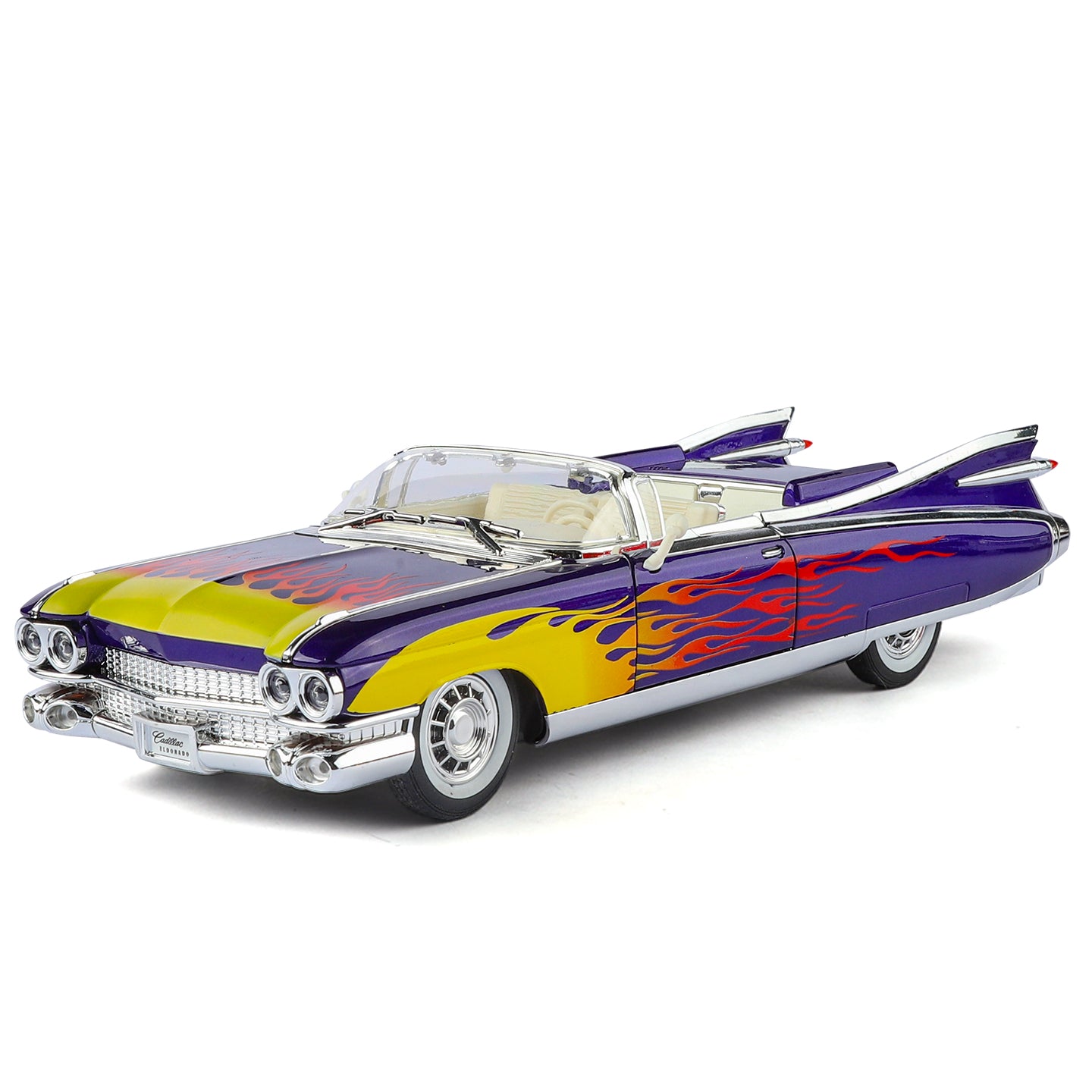 Jinglifang 1:24 Scale Convertible Edition Die-Cast Alloy Model Toy Compatible with Cadillac Eldorado - Opening Doors, Sound & Light, Pull-Back Function, Shock Absorption, Steering & Horn - Classic Luxury Car Collection