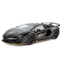 Lamborghini Aventador SVJ63 Black Mamba a escala 1:18, modelo de aleación fundida a presión con licencia: techo desmontable, puertas que se abren, sonido e iluminación, amortiguación, dirección y bocina. Colección de superdeportivos de edición limitada.