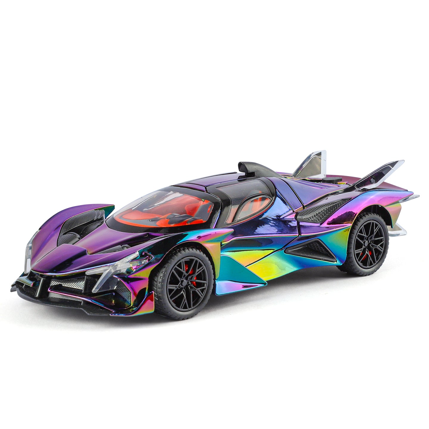 XHD 1:24 Scale Chrome Edition Apollo Intensa Emozione Die-Cast Alloy Model Toy - Smoke Effect, Opening Doors, Sound & Light, Pull-Back Function & Shock Absorption - Hypercar Collection