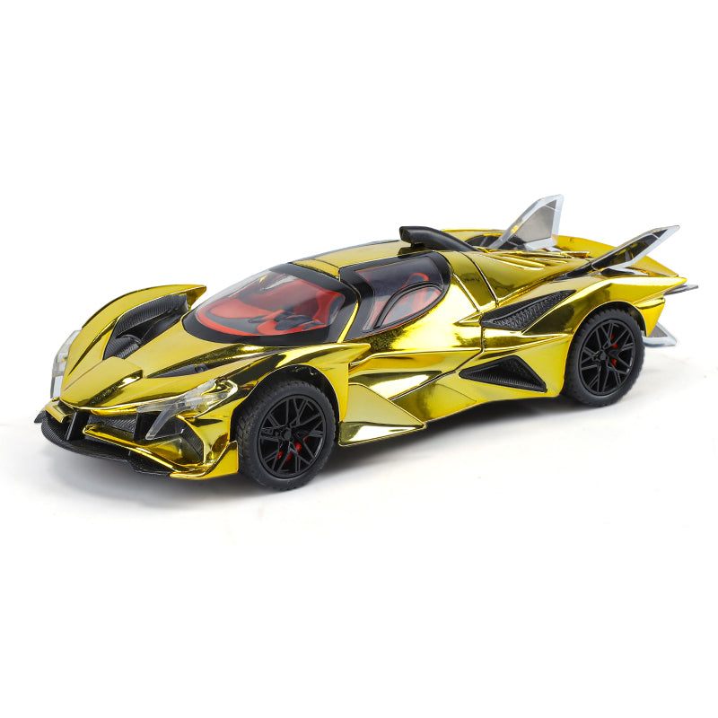 XHD 1:24 Chrome Edition Die-Cast Alloy Model - Compatible with Apollo Evo Hypercar - Feature-Packed with Opening Doors, Realistic Sound & Light, Pull-Back Action & Shock Absorption