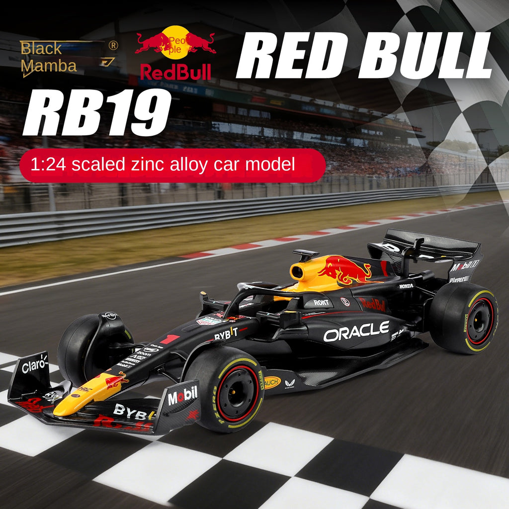 Black Mamba 1:24 Scale Licensed Red Bull RB19 Max Verstappen F1 Racing Car Die-Cast Alloy Static Model with Display Base - Front Wheel Steering - Official F1 Motorsport Collection