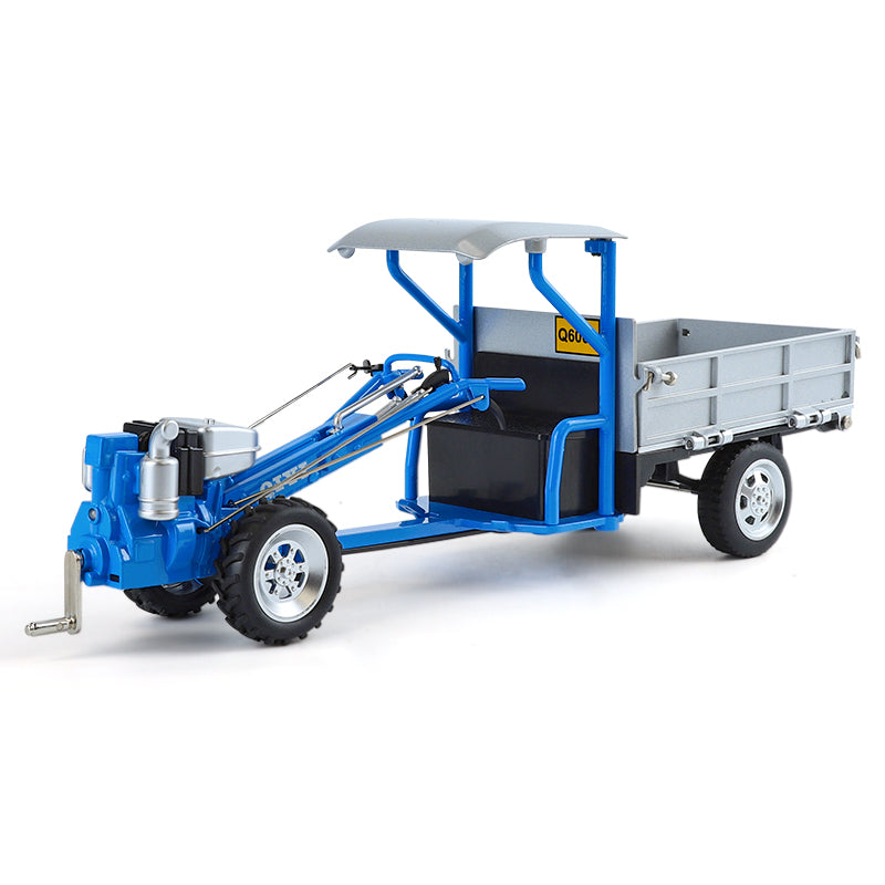 QiYi 1:16 Die-Cast Walk-Behind Tractor Model - Retro Farm Vehicle with Simulated Starting Crank, Coasting Action, Sound & Light, Steering, Liftable Trailer & Removable Tailgate