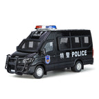 Jinglifang 1:24 Scale Die-Cast Alloy Model Toy Compatible with Iveco Police Vehicle - with Working Police Lights, Opening Doors, Sound & Light, Pull-Back Function, Shock Absorption & Steering - Law Enforcement Vehicle Collection