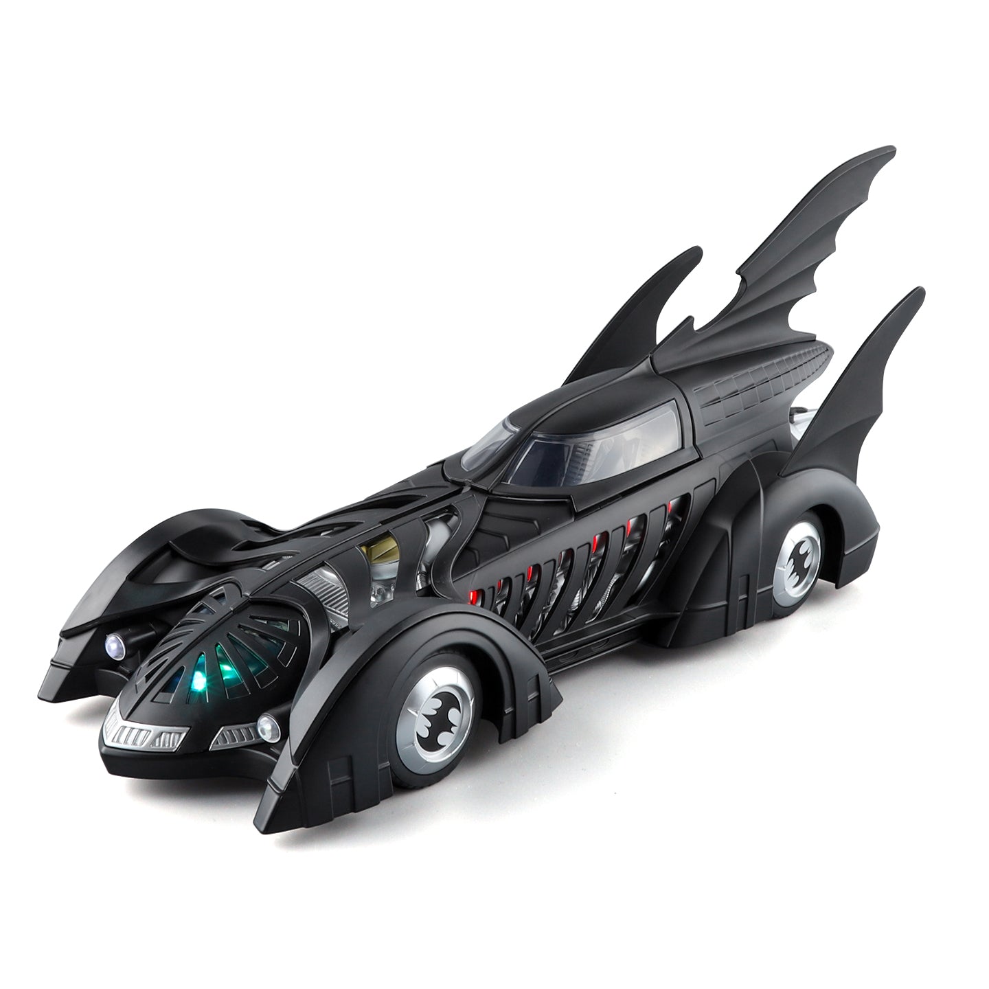 Qiyi 1:24 Scale Licensed 1995 Batmobile Die-Cast Alloy Model Toy - Smoke Effect, Removable Rear Wing, Opening Canopy, Sound & Light, Pull-Back Function, Shock Absorption & Steering - Movie Vehicle Collection