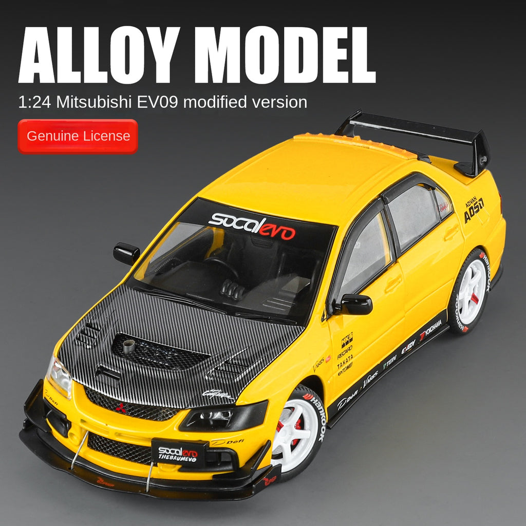 Jinglifang 1:24 Scale Licensed Mitsubishi Lancer Evolution IX Tuned Edition Die-Cast Alloy Model Toy - Opening Doors, Sound & Light, Pull-Back Function, Shock Absorption & Steering - JDM Sports Car Collection