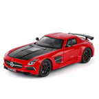 Juguete modelo de aleación fundida a presión XHD a escala 1:24 compatible con Mercedes-Benz SLS AMG: puertas que se abren, sonido e iluminación, función de retroceso, amortiguación, dirección, bocina y espejos plegables - Colección de superdeportivos