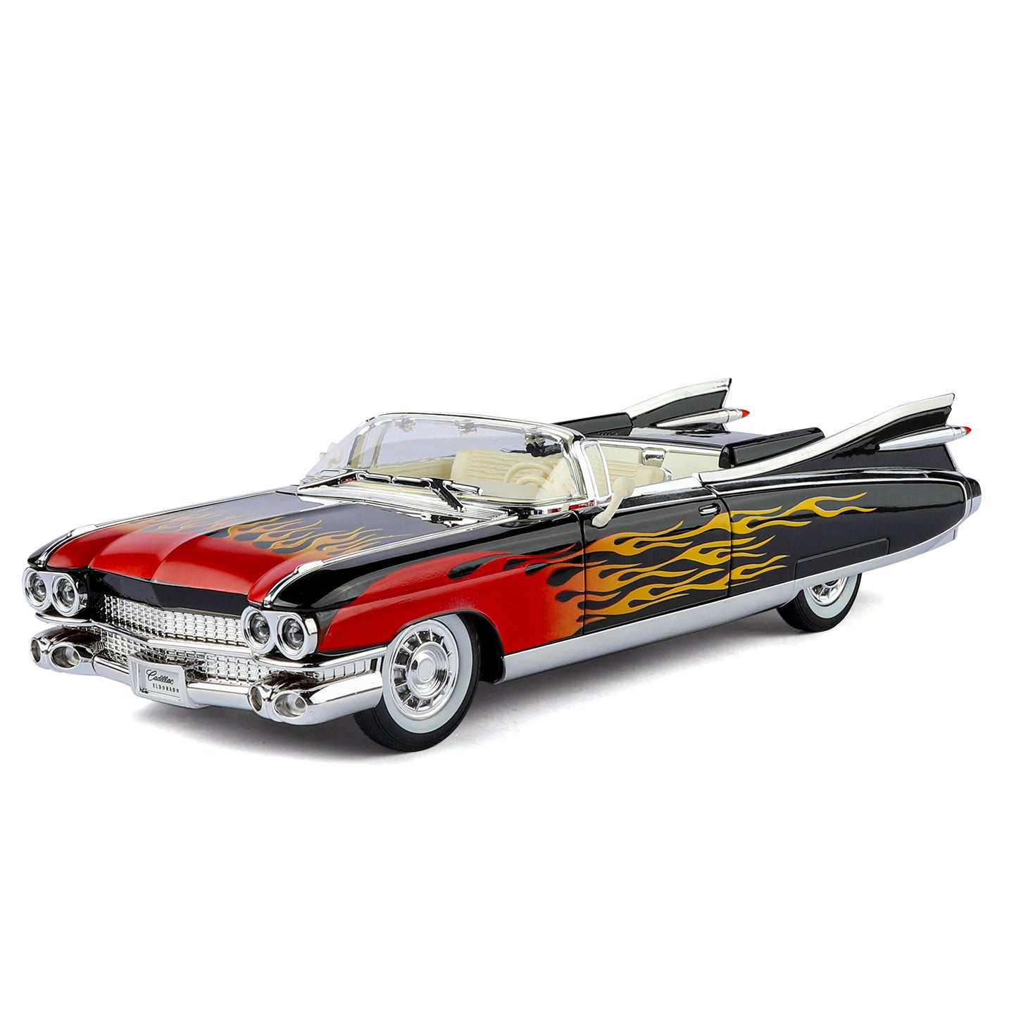 Jinglifang 1:24 Scale Convertible Edition Die-Cast Alloy Model Toy Compatible with Cadillac Eldorado - Opening Doors, Sound & Light, Pull-Back Function, Shock Absorption, Steering & Horn - Classic Luxury Car Collection