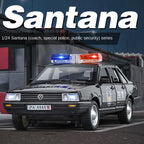 XHD 1:24 Scale Die-Cast Alloy Model Toy Compatible with Santana - Police / Driving School / Taxi Designs, Opening Doors, Sound & Light, Pull-Back Function, Shock Absorption & Steering - Multi-Role Vehicle Collection