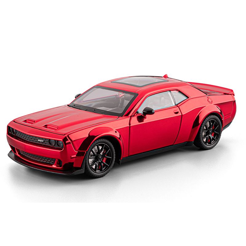 Chezhi 1:24 Chrome Edition Die-Cast Alloy Model - Compatible with Dodge Hellcat Muscle Car - Feature-Packed with Opening Doors, Realistic Sound & Light, Pull-Back Action, Shock Absorption, Steering & Horn