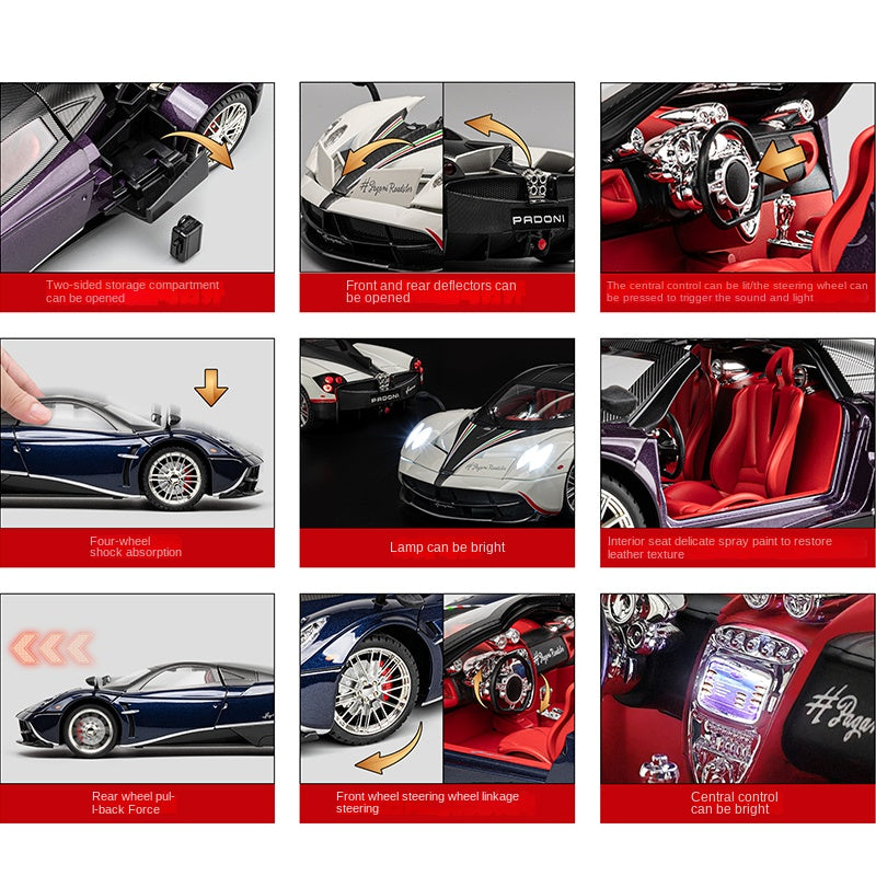 Chezhi 1:18 Scale Die-Cast Alloy Model Toy Compatible with Pagani Zonda C12 - Opening Doors, Sound & Light, Pull-Back Function, Shock Absorption, Steering & Horn - Supercar Collection