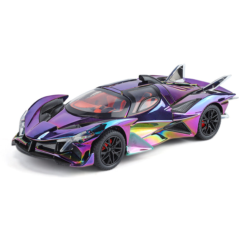 XHD 1:24 Chrome Edition Die-Cast Alloy Model - Compatible with Apollo Evo Hypercar - Feature-Packed with Opening Doors, Realistic Sound & Light, Pull-Back Action & Shock Absorption