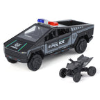 Tesla Cybertruck Police Edition - Maqueta de juguete de aleación fundida a presión a escala 1:32 XHD con motocicleta de juguete: puertas que se abren, sonido e iluminación, función de retroceso y amortiguación - Colección de vehículos policiales