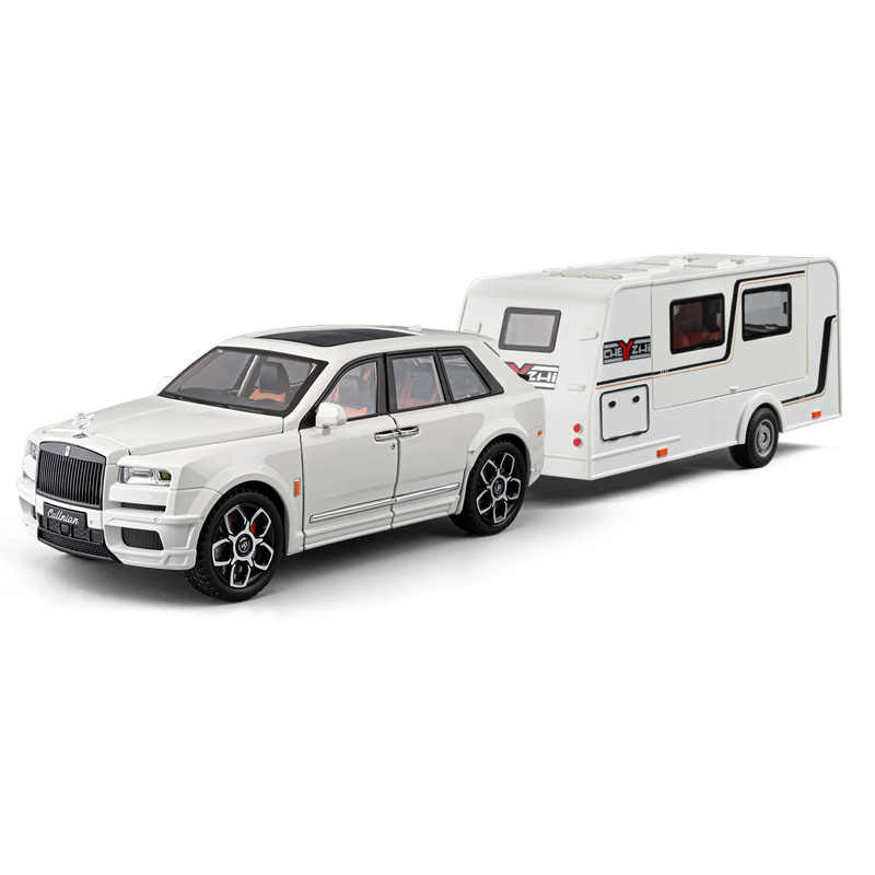 Chezhi 1:20 Die-Cast Alloy Model - Compatible with Rolls-Royce Cullinan & Bespoke Trailer - Luxury Caravan Set with Opening Doors, Sound & Light, Pull-Back Action, Shock Absorption & Steering
