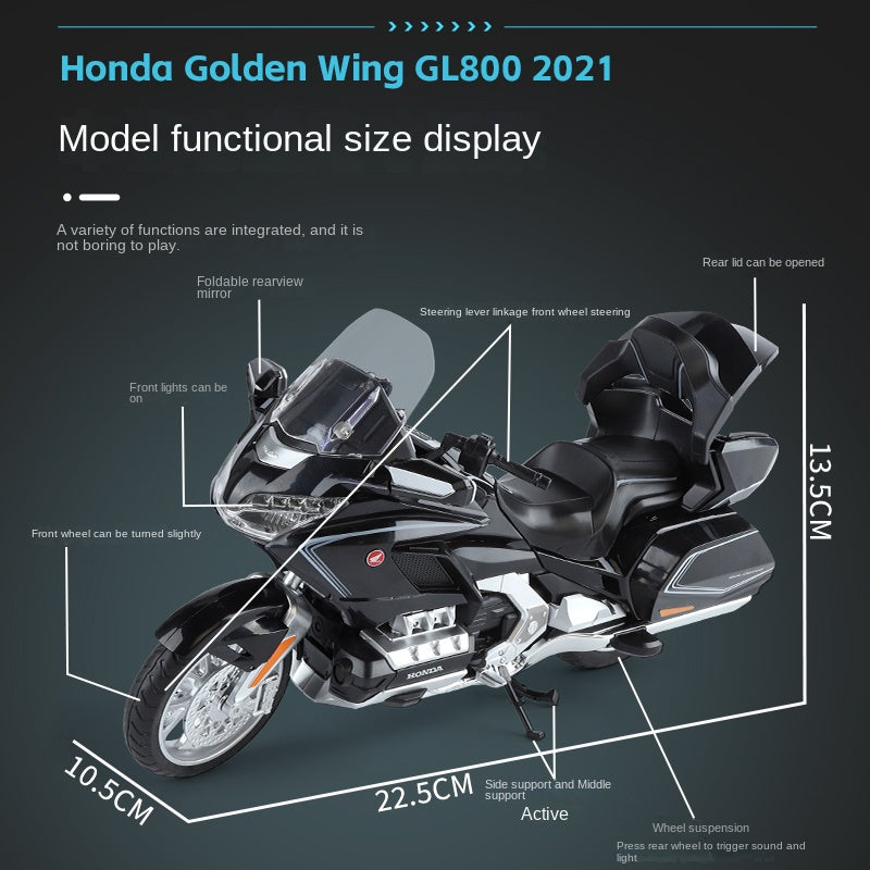 Black Mamba 1:11 Licensed Honda Gold Wing GL1800 Die-Cast Alloy Model - Official Grand Tourer Motorcycle with Sound & Light, Interactive Steering, Shock Absorption, Opening Top Case & Foldable Mirrors