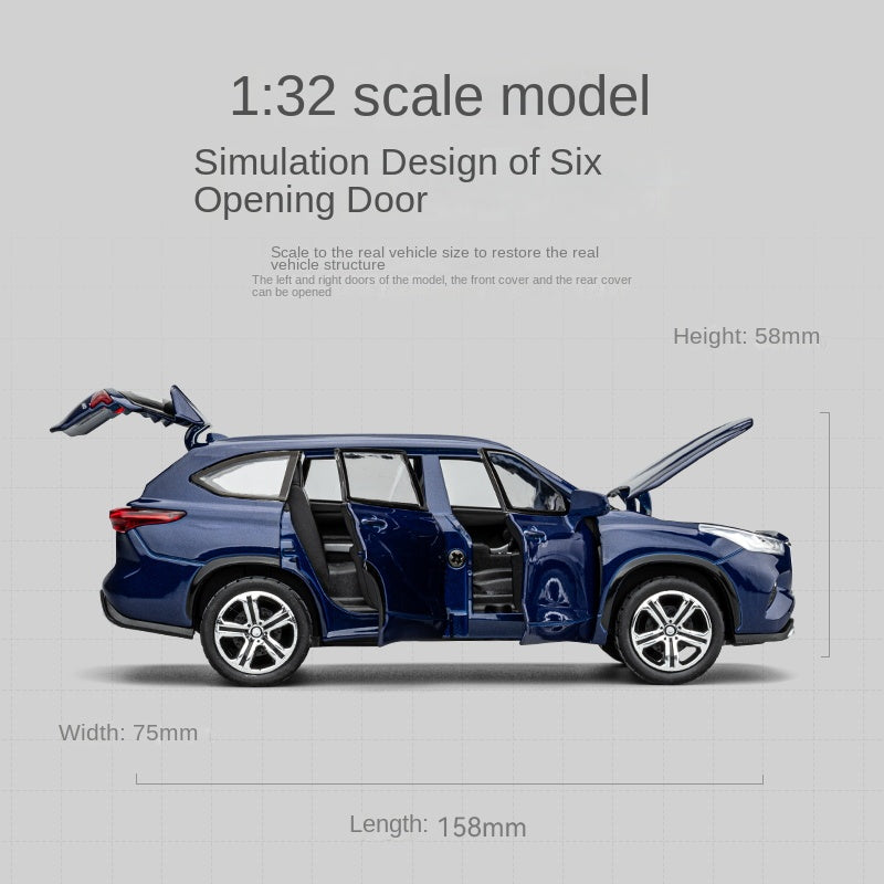 Jiaye 1:32 Scale Die-Cast Alloy Model Toy Compatible with Toyota Highlander - Opening Doors, Sound & Light, Pull-Back Function - Family SUV Collection