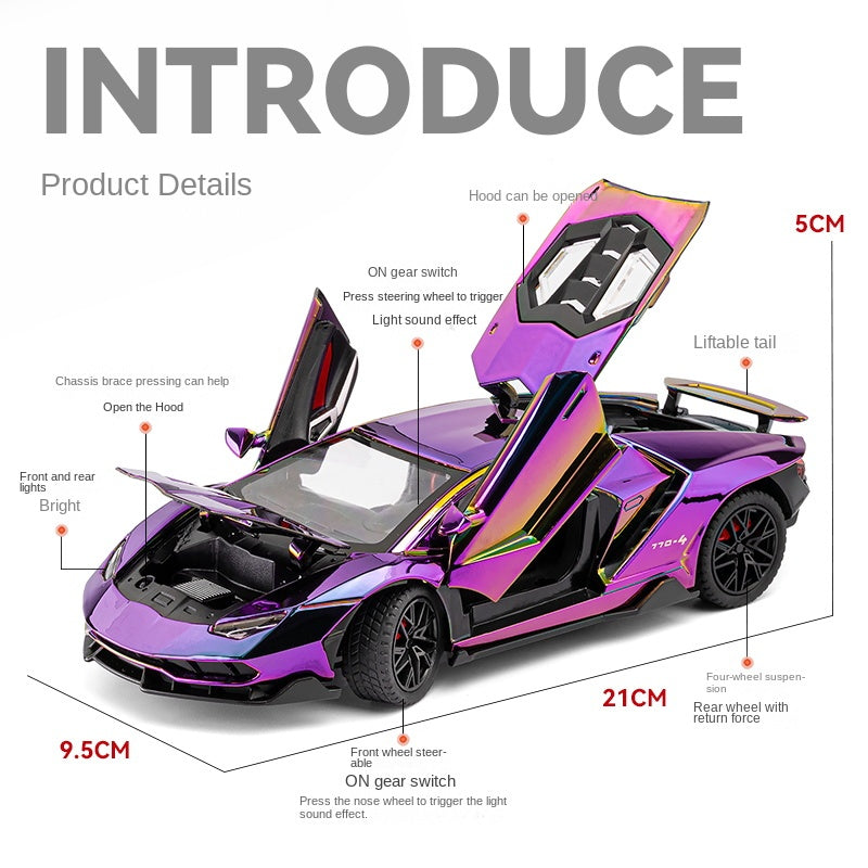 Chezhi 1:24 Die-Cast Alloy Model - Compatible with Lamborghini Aventador SVJ LP770-4 - Ultimate Supercar with Opening Doors, Sound & Light, Pull-Back Action, Shock Absorption & Adjustable Rear Wing