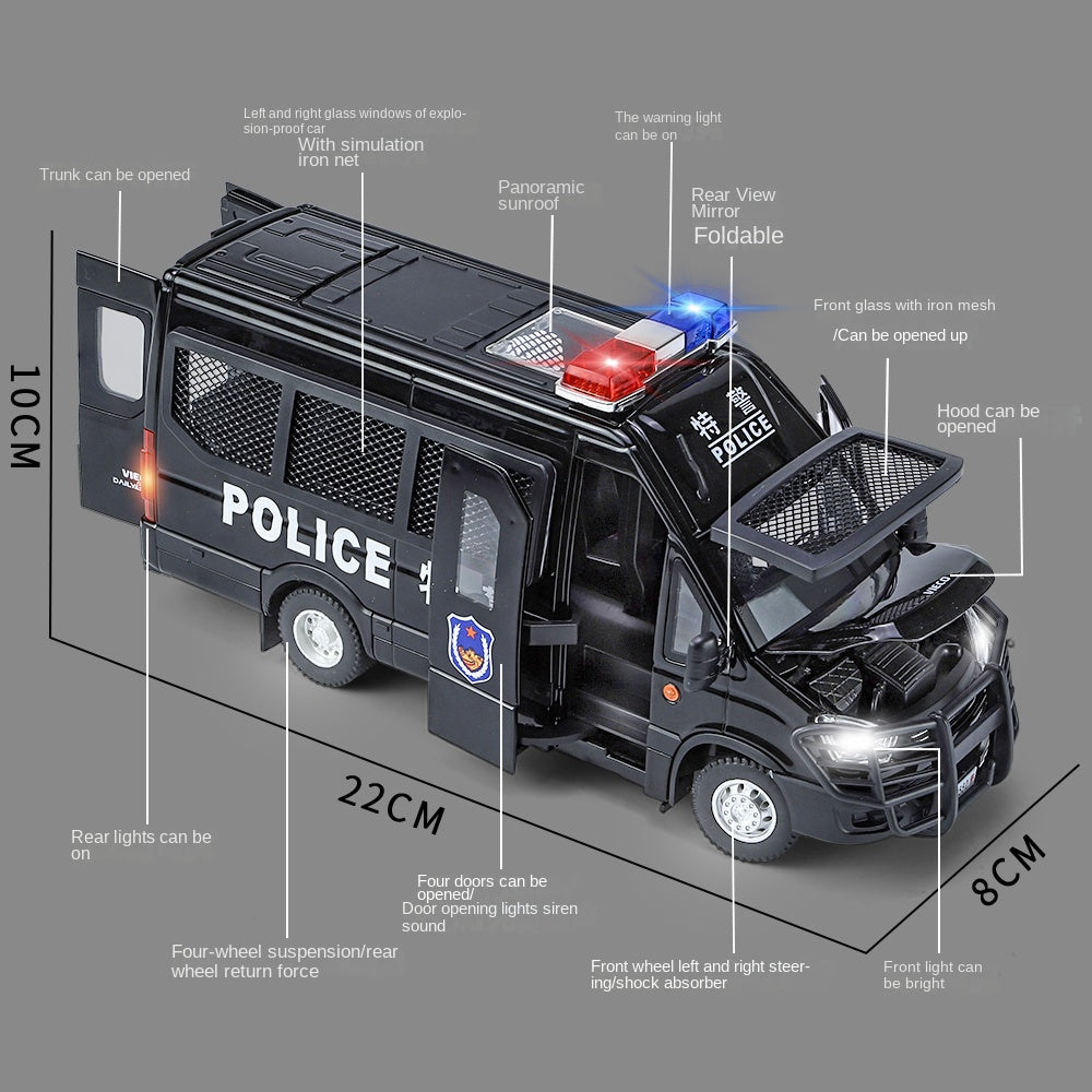 Jinglifang 1:24 Scale Die-Cast Alloy Model Toy Compatible with Iveco Police Vehicle - with Working Police Lights, Opening Doors, Sound & Light, Pull-Back Function, Shock Absorption & Steering - Law Enforcement Vehicle Collection