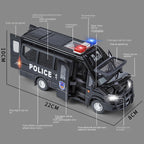 Jinglifang 1:24 Scale Die-Cast Alloy Model Toy Compatible with Iveco Police Vehicle - with Working Police Lights, Opening Doors, Sound & Light, Pull-Back Function, Shock Absorption & Steering - Law Enforcement Vehicle Collection