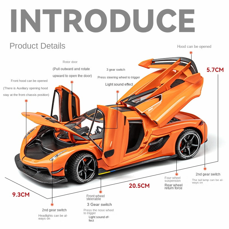 Chezhi 1:24 Scale Die-Cast Alloy Model Toy Compatible with Koenigsegg Jesko - Opening Doors, Sound & Light, Pull-Back Function, Shock Absorption, Steering & Horn - Hypercar Collection