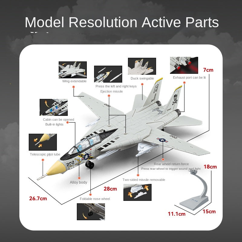 Chezhi F-14 Tomcat Die-Cast Alloy Fighter Model Toy with Display Stand - Ejectable Missiles, Sound & Light, Pull-Back Function - Military Aircraft Collection