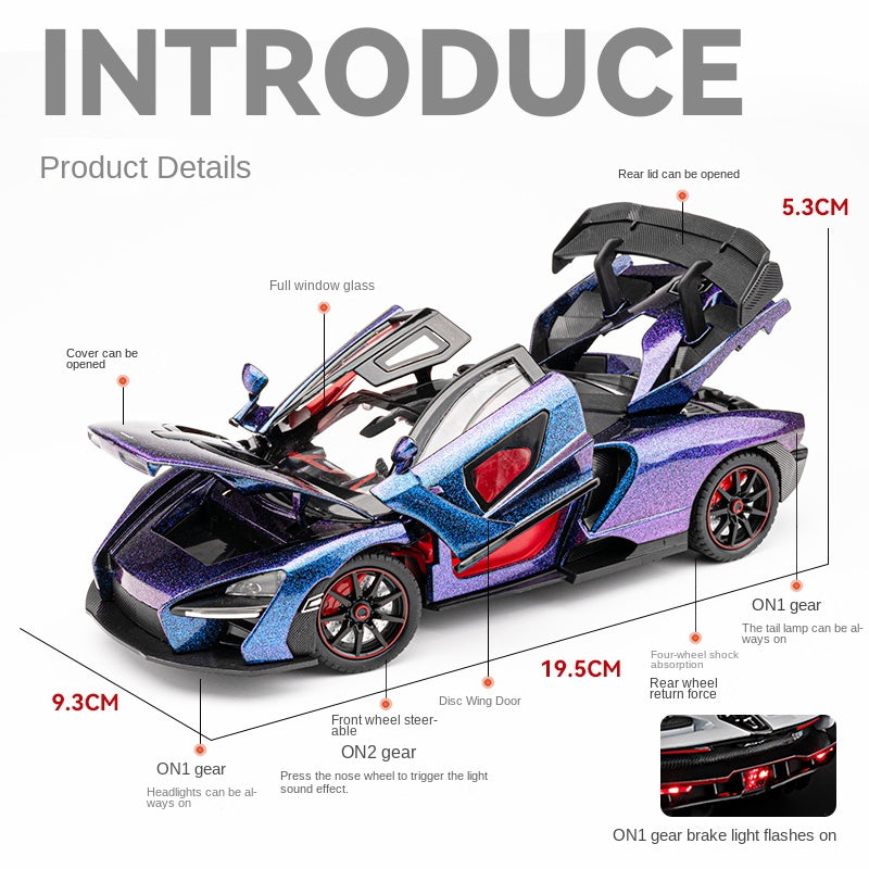 Chezhi 1:24 Die-Cast Alloy Model - Compatible with McLaren Senna - Track-Focused Hypercar with Opening Doors, Sound & Light, Pull-Back Action, Shock Absorption & Steering