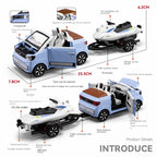 Chezhi 1:24 Die-Cast Alloy Model - Compatible with Wuling MINI EV & Motorboat Trailer Set - Compact Leisure Kit with Opening Doors, Sound & Light & Pull-Back Action