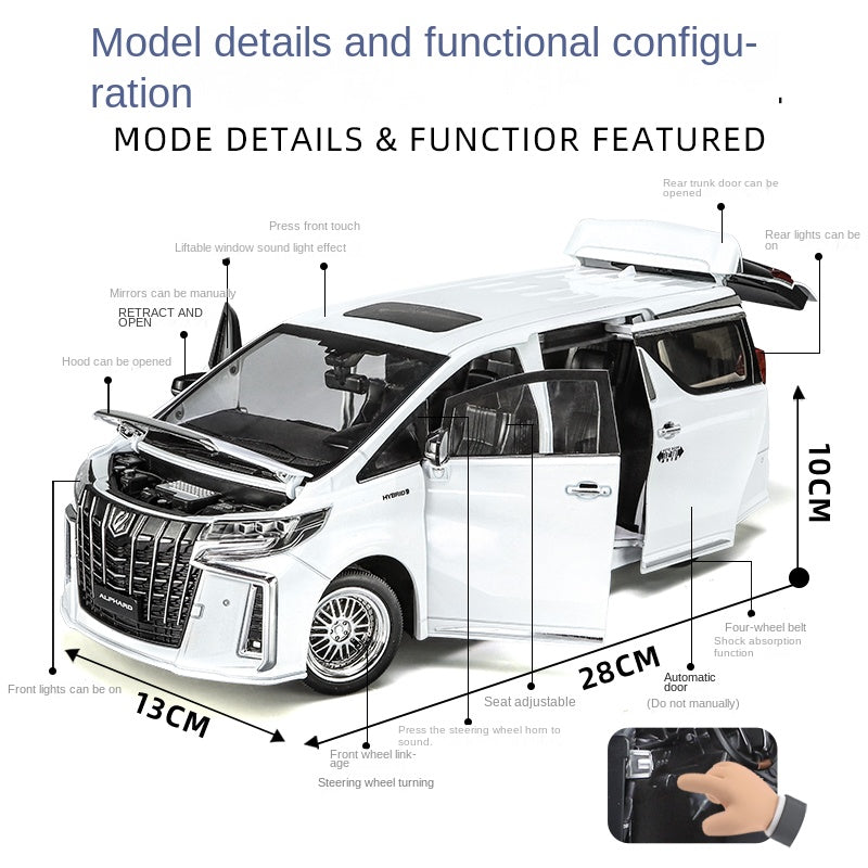Qiyi 1:18 Scale Licensed Toyota Alphard Die-Cast Alloy Model Toy - Power Sliding Doors, Manual Windows, Sound & Light, Shock Absorption, Steering & Horn - Official Luxury MPV Collection