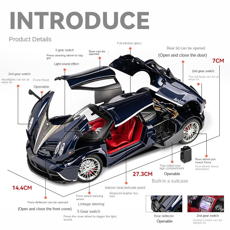 Chezhi 1:18 Scale Die-Cast Alloy Model Toy Compatible with Pagani Zonda C12 - Opening Doors, Sound & Light, Pull-Back Function, Shock Absorption, Steering & Horn - Supercar Collection