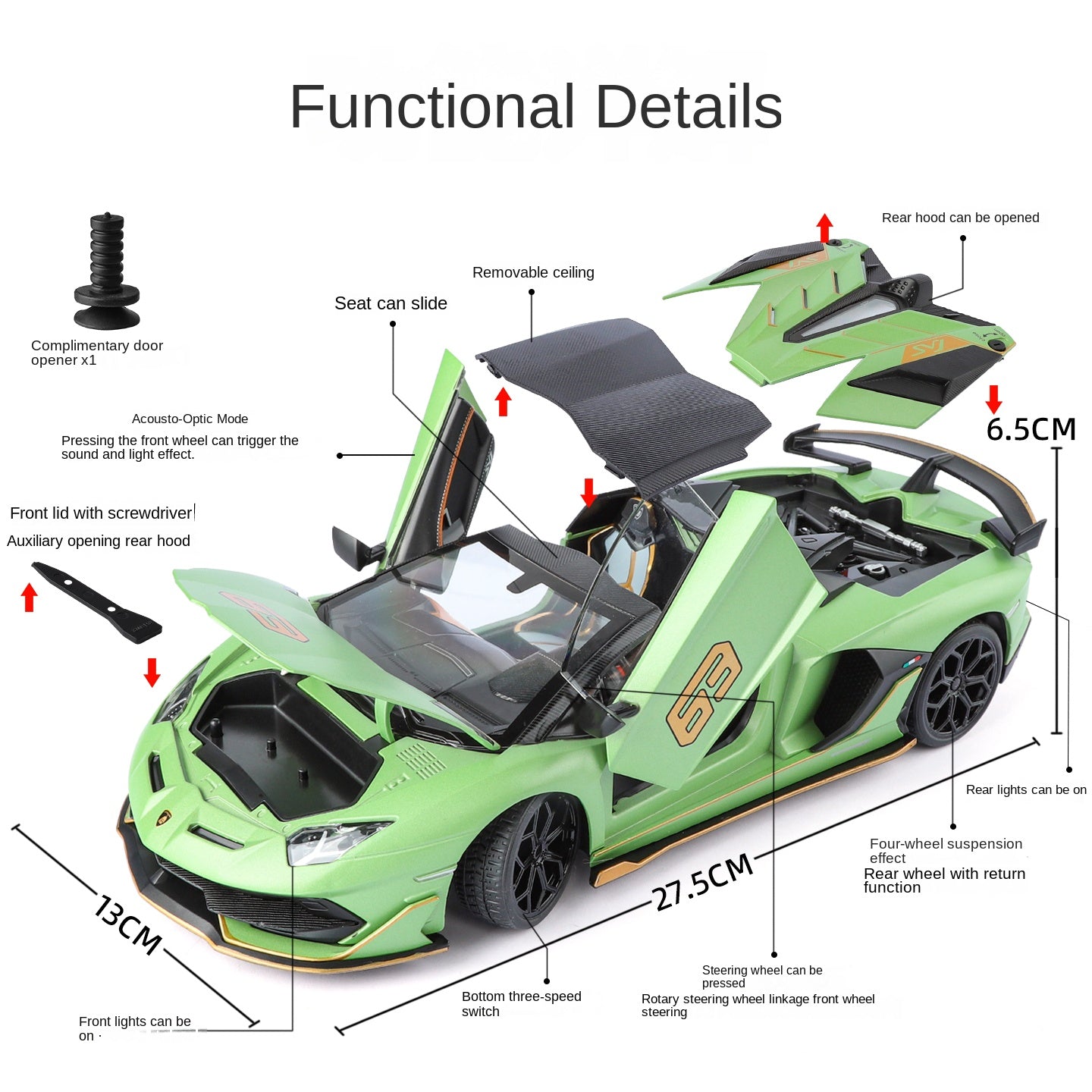 Black Mamba 1:18 Scale Licensed Lamborghini Aventador SVJ63 Die-Cast Alloy Model Toy - Removable Roof, Opening Doors, Sound & Light, Shock Absorption, Steering & Horn - Limited Edition Supercar Collection
