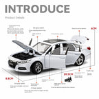 Chezhi 1:24 Licensed Honda Accord Die-Cast Alloy Model - Official Family Sedan with Opening Doors, Sound & Light, Pull-Back Action, Shock Absorption, Steering, Horn, Opening Fuel Cap & Foldable Mirrors
