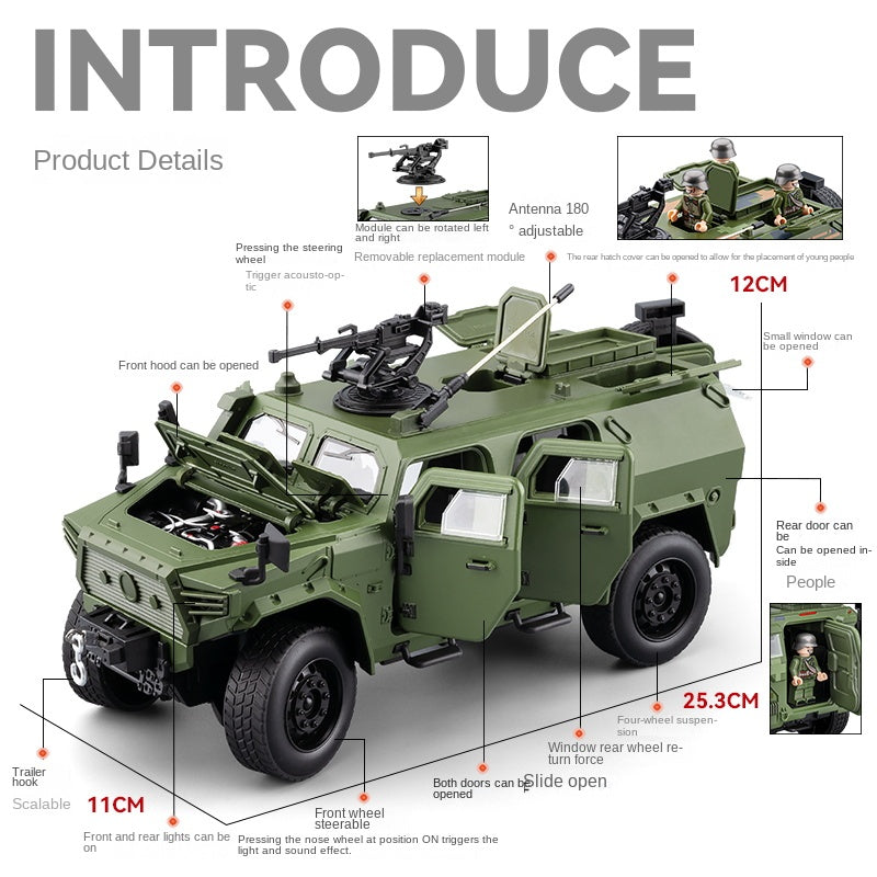 Chezhi 1:20 Armored Military Vehicle Alloy Model - Dongfeng Mengshi Style, with Extendable Winch, Opening Doors, Sound & Light, Pull-Back Action, Shock Absorption & Steering