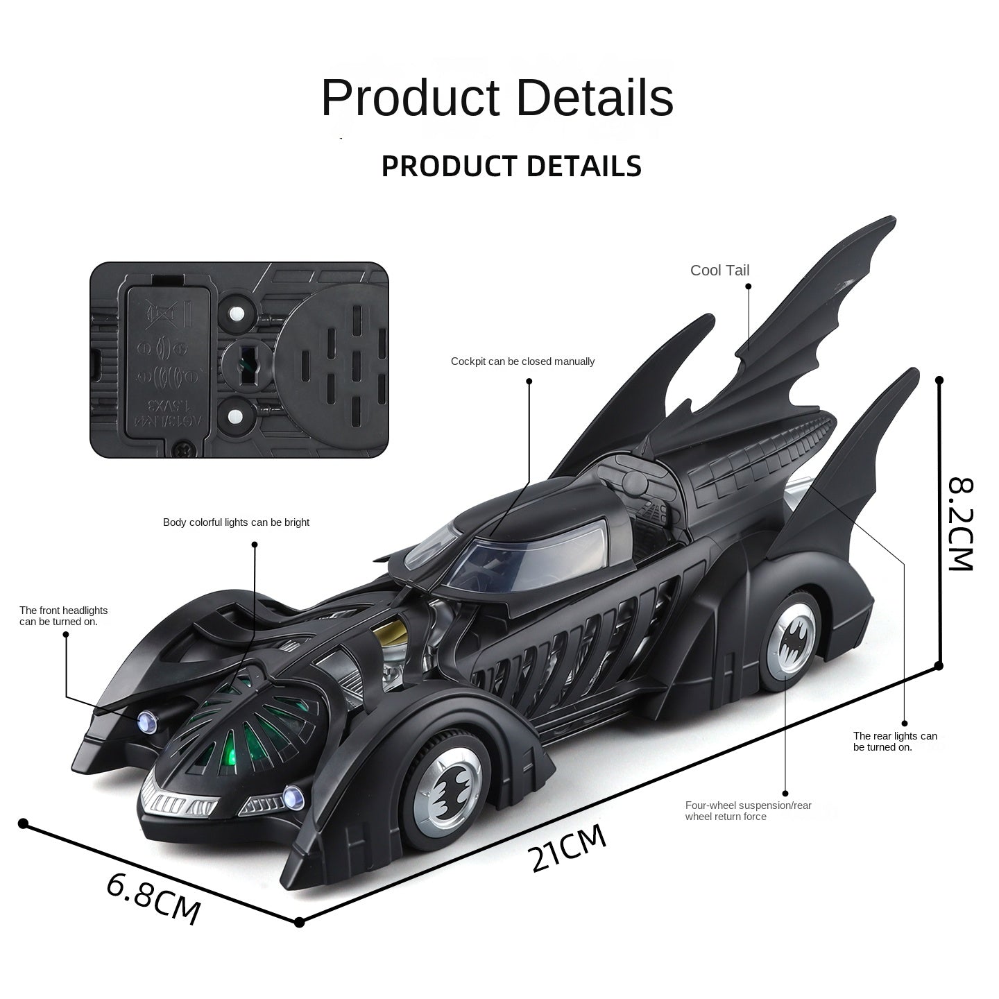 Qiyi 1:32 Scale Licensed 1995 Batmobile Die-Cast Alloy Model Toy - Opening Canopy, Sound & Light, Pull-Back Function & Shock Absorption - Movie Vehicle Collection
