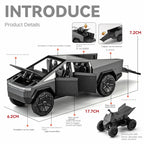 Chezhi 1:32 Scale Die-Cast Alloy Model Toy Compatible with Tesla Cybertruck - with Mini Motorcycle, Opening Doors, Sound & Light, Pull-Back Function - Electric Truck Collection