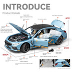 Chezhi 1:24 Scale Die-Cast Alloy Model Toy Compatible with BMW M8 - Opening Doors, Sound & Light, Pull-Back Function, Shock Absorption, Steering, Horn, Removable Fuel Cap & Foldable Mirrors - Luxury Sports Car Collection