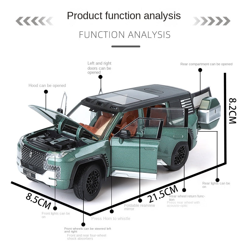 ZGTX 1:24 Die-Cast Alloy Model - Compatible with Yangwang U8 - Luxury Off-Road SUV with Opening Doors, Sound & Light, Pull-Back Action, Shock Absorption, Steering, Horn & Foldable Mirrors