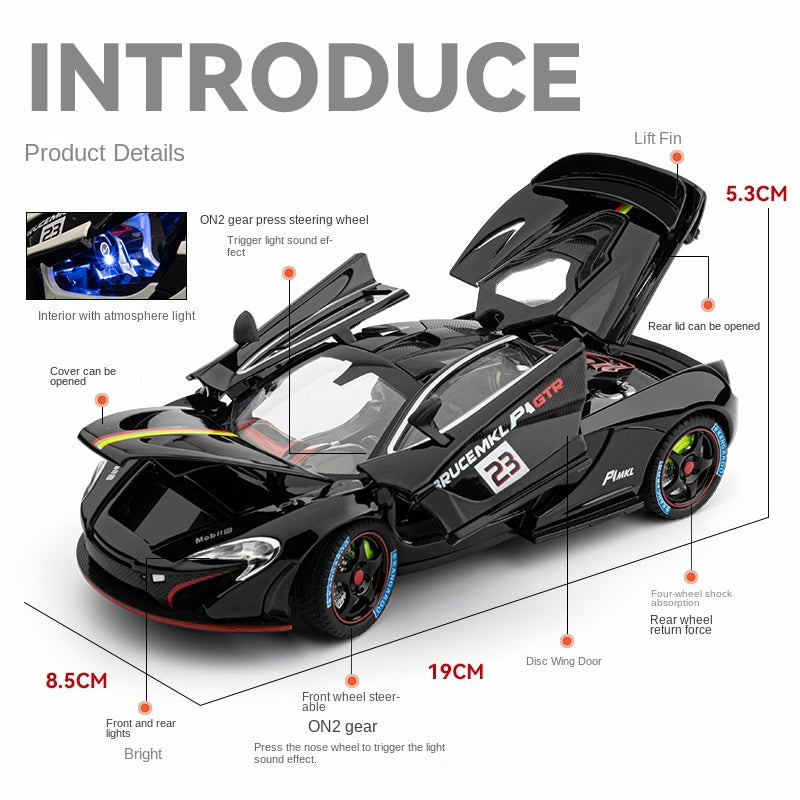 Chezhi 1:24 Track Edition Die-Cast Alloy Model - Compatible with McLaren P1 Hypercar - Feature-Packed with Opening Doors, Realistic Sound & Light, Pull-Back Action, Shock Absorption, Steering, Horn & Adjustable Rear Wing