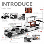Chezhi 1:24 Scale Die-Cast Alloy Model Toy Set Compatible with Tesla Cybertruck + Camper Trailer + Mini Motorcycle - Opening Doors, Sound & Light, Pull-Back Function - Electric Adventure Collection