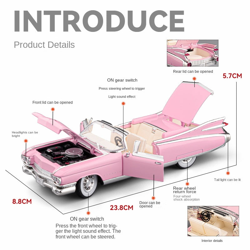 Modelo de juguete Chezhi de aleación fundida a presión a escala 1:24 compatible con Cadillac Eldorado: puertas que se abren, sonido e iluminación, función de retroceso, amortiguación, dirección y bocina. Colección de autos clásicos de lujo.