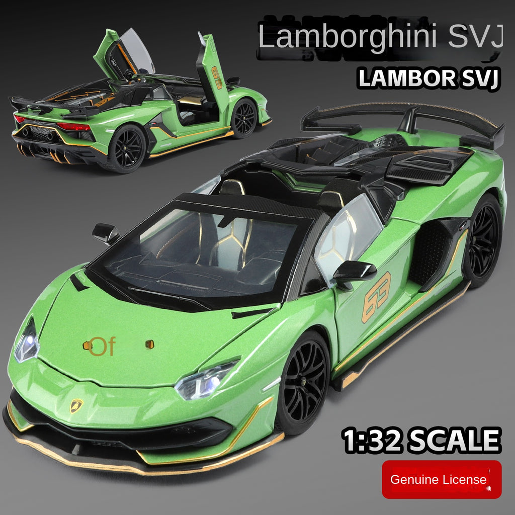 Black Mamba 1:32 Scale Licensed Lamborghini Aventador SVJ63 Die-Cast Alloy Model Toy - Removable Roof, Opening Doors, Sound & Light, Pull-Back Function - Limited Edition Supercar Collection
