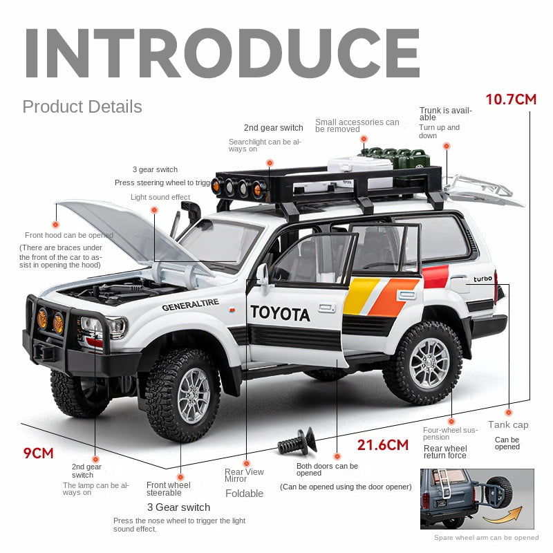 Chezhi 1:24 Licensed Toyota Land Cruiser LC80 Die-Cast Alloy Model - Official Off-Road Legend with Roof Rack, Opening Doors, Sound & Light, Pull-Back Action, Shock Absorption, Steering, Horn & Opening Fuel Cap