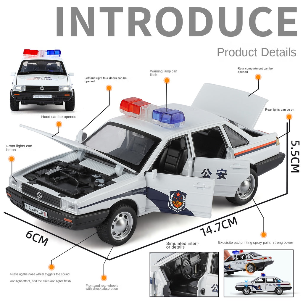 XHD 1:32 Scale Santana Police Car Die-Cast Alloy Model Toy - Police Lights & Siren, Opening Doors, Sound & Light, Pull-Back Function & Shock Absorption - Law Enforcement Vehicle Collection
