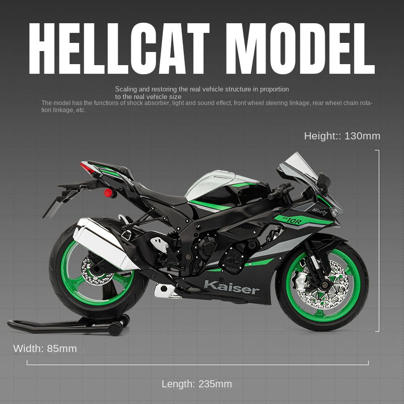 Jiaye 1:9 Die-Cast Alloy Model - Compatible with Kawasaki Ninja ZX-10R - Ultimate Superbike Replica with Realistic Sound & Light, Functional Steering & Front Suspension