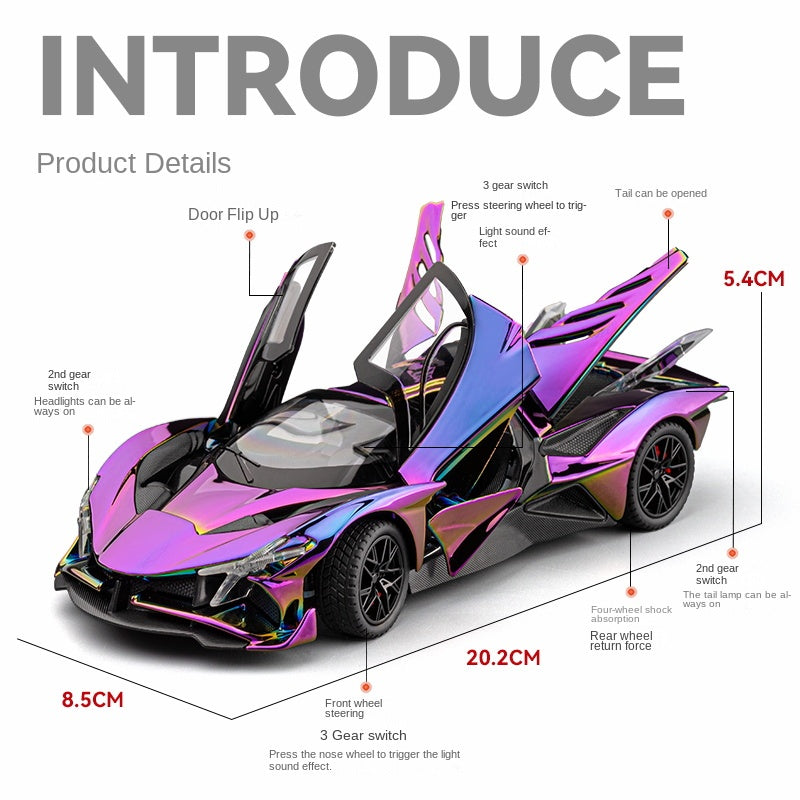 Chezhi 1:24 Chrome Edition Die-Cast Alloy Model - Compatible with Apollo Evo Hypercar - Feature-Packed with Opening Doors, Realistic Sound & Light, Pull-Back Action, Shock Absorption, Steering & Horn