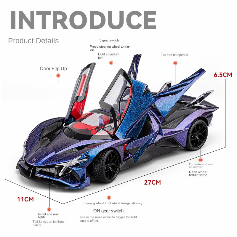 Chezhi 1:18 Die-Cast Alloy Model - Compatible with Apollo Evo Hypercar - Feature-Packed with Opening Doors, Realistic Sound & Light, Pull-Back Action, Shock Absorption & Interactive Steering Wheel with Functional Linkage and Horn Sound