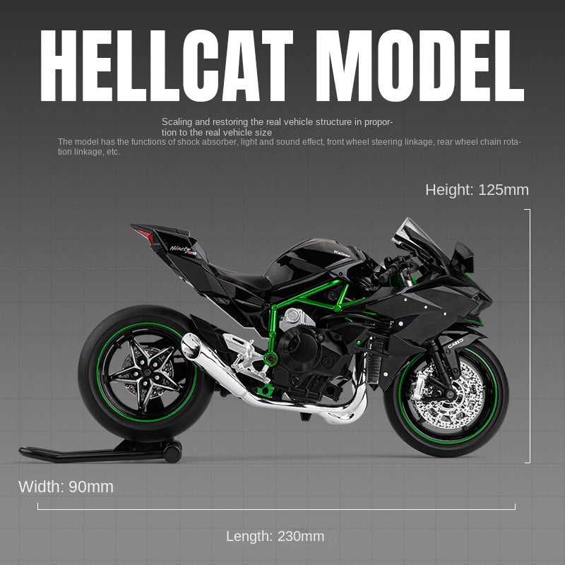Jiaye 1:9 Die-Cast Alloy Model - Compatible with Kawasaki Ninja H2R - Track-Only Supercharged Hyperbike Replica with Realistic Sound & Light, Front Suspension, Functioning Handlebars & Chain-Driven Rear Wheel
