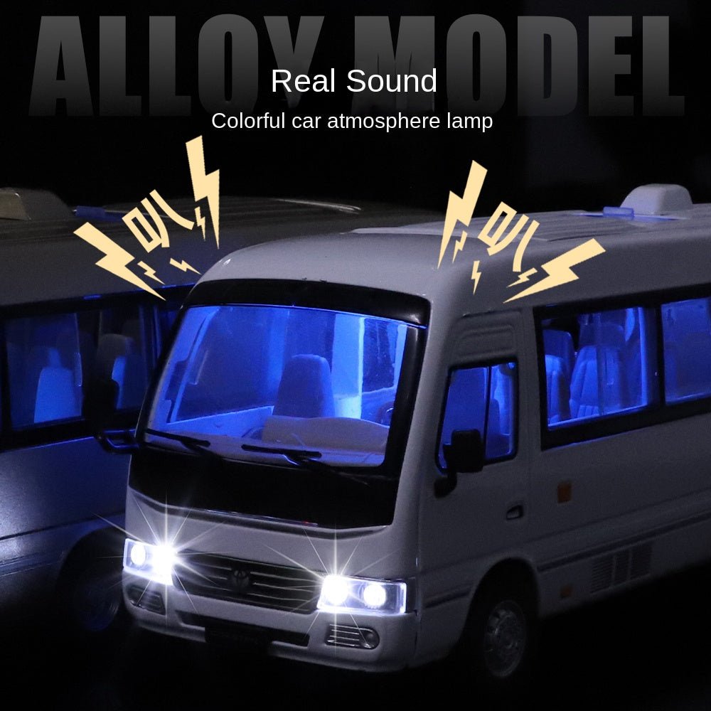 XHD 1:24 Die-Cast Alloy Model - Compatible with Toyota Coaster - Classic Minibus with Opening Doors, Sound & Light, Pull-Back Action, Shock Absorption & Steering