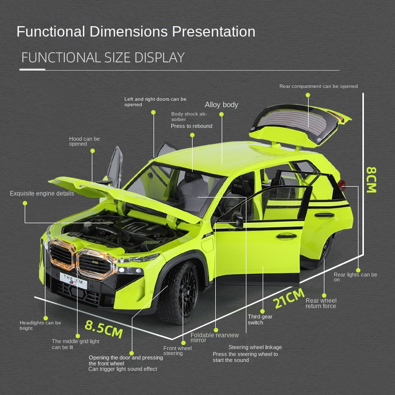 Jinglifang 1:24 Scale Die-Cast Alloy Model Toy Compatible with BMW XM - Opening Doors, Sound & Light, Pull-Back Function, Shock Absorption & Steering - Luxury Performance SUV Collection
