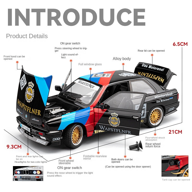Chezhi 1:24 Track Edition Die-Cast Alloy Model - Compatible with BMW M3 - High-Performance Sedan with Opening Doors, Sound & Light, Pull-Back Action, Shock Absorption, Steering, Horn, Foldable Mirrors & Opening Fuel Cap